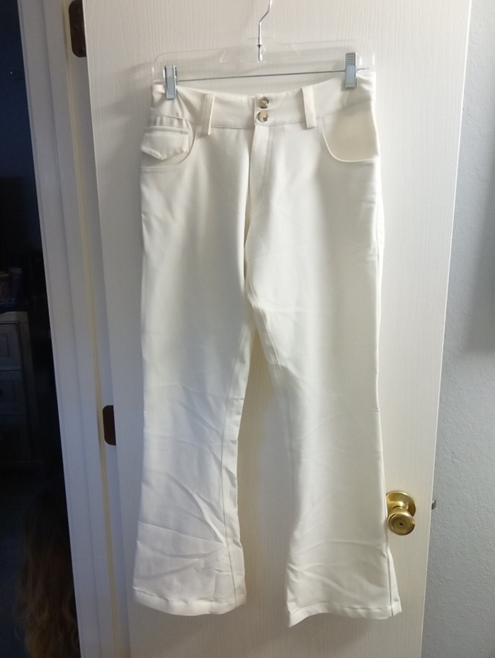 High-Rise Cream Flare Pants with Double Button Waist